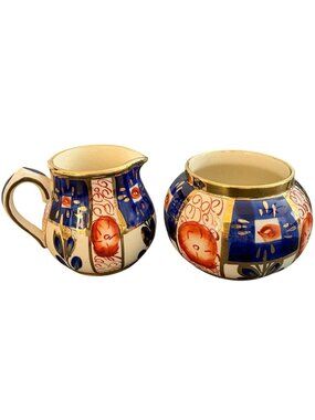 Sudlow's Burslem Sugar Bowl And Creamer Set Imari Style Design England